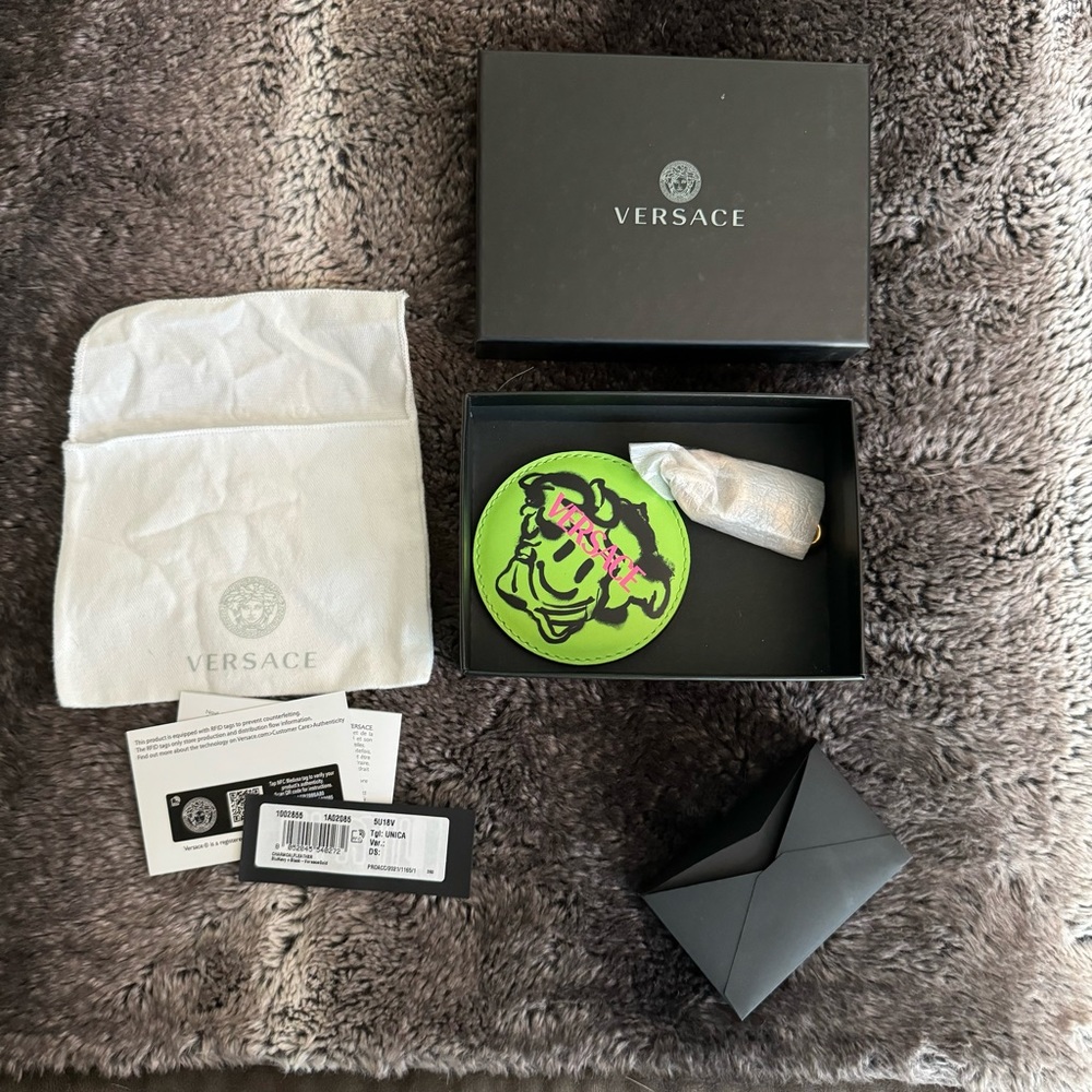 Versace Smiley Medusa Graffiti Leather Bag Charm/Keychain - Picture 2 of 5